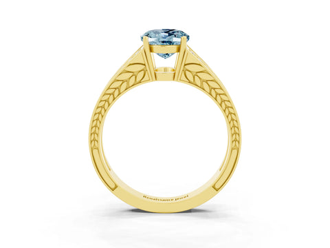 Yellow gold Oval Cut Aquamarine Split Shank Ring with Pavé Band and Four-Prong Setting_3