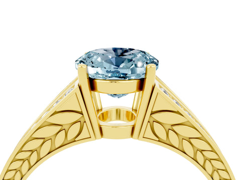 Yellow gold Oval Cut Aquamarine Split Shank Ring with Pavé Band and Four-Prong Setting_4