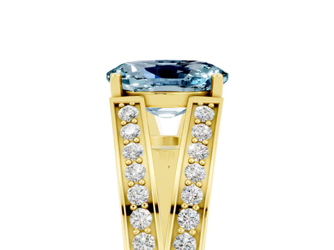 Yellow gold Oval Cut Aquamarine Split Shank Ring with Pavé Band and Four-Prong Setting_5