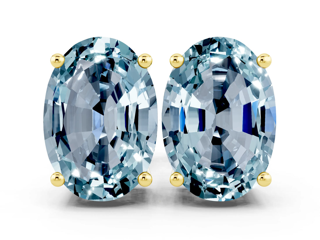 Yellow gold Oval Cut Aquamarine Stud Earrings_30