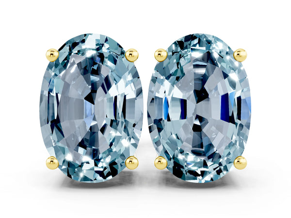 Yellow gold Oval Cut Aquamarine Stud Earrings