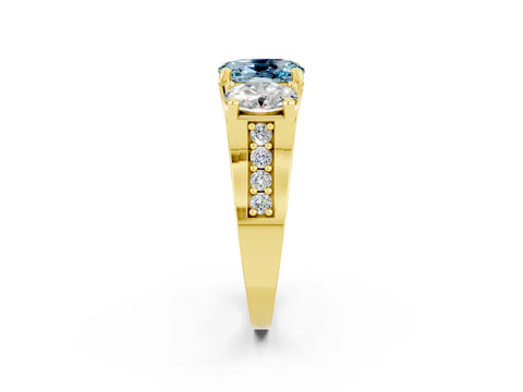 Yellow gold Oval Cut Aquamarine Three-Stone Ring with Channel Set Band and Four-Prong Setting_2