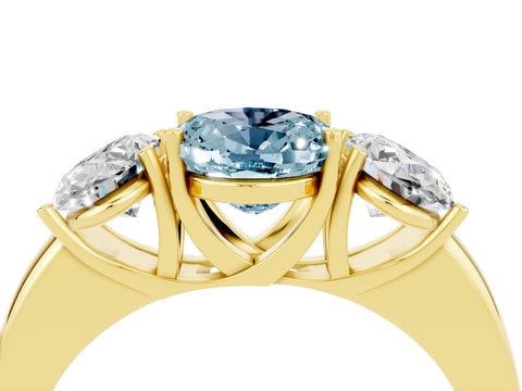 Yellow gold Oval Cut Aquamarine Three-Stone Ring with Four-Prong Setting and Classic Band_4