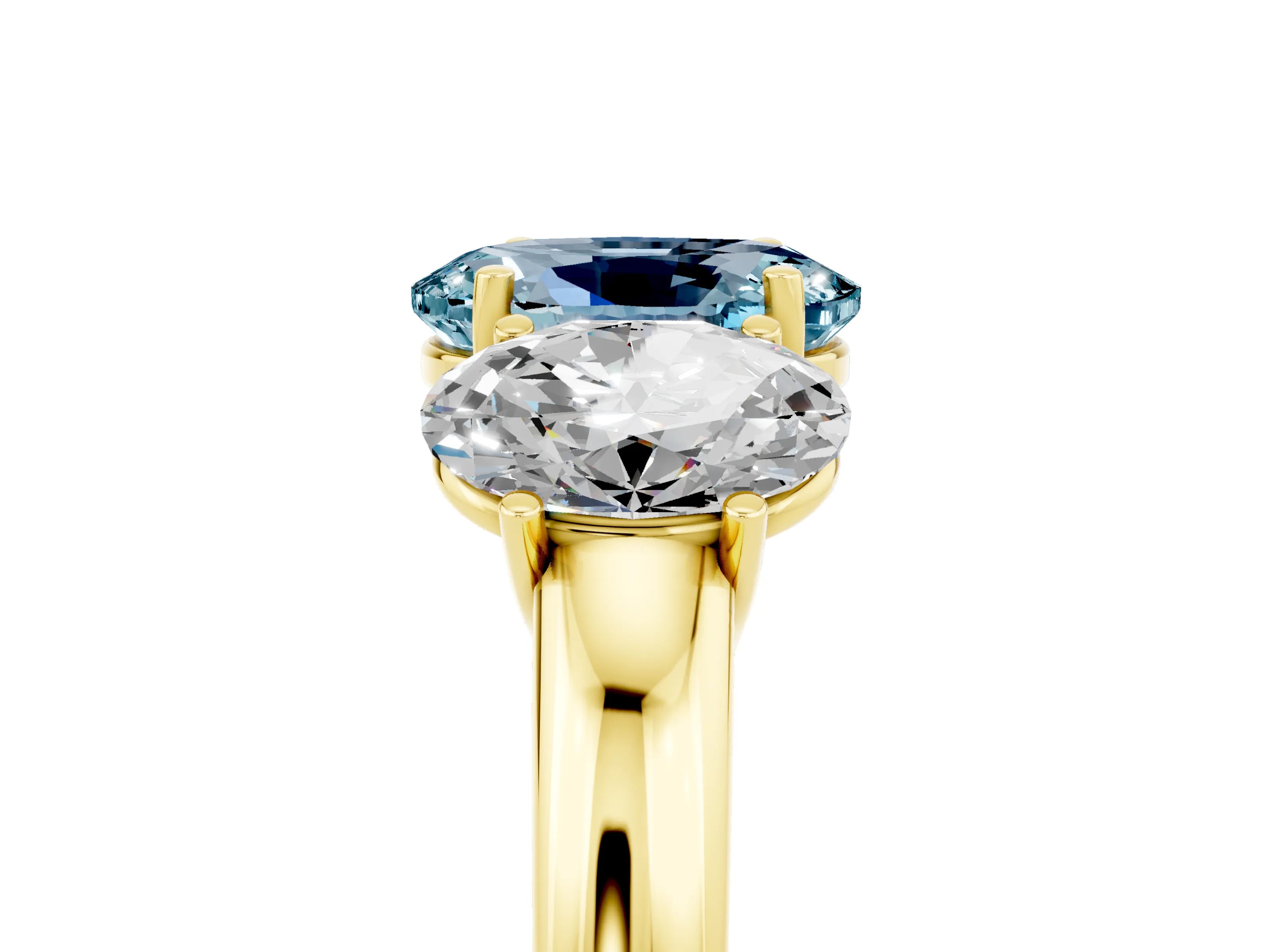 Yellow gold Oval Cut Aquamarine Three-Stone Ring with Four-Prong Setting and Classic Band_5