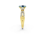 Yellow gold Oval Cut Aquamarine Three-Stone Ring with Pavé Split Shank and Four-Prong Setting_14