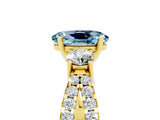 Yellow gold Oval Cut Aquamarine Three-Stone Ring with Pavé Split Shank and Four-Prong Setting_17