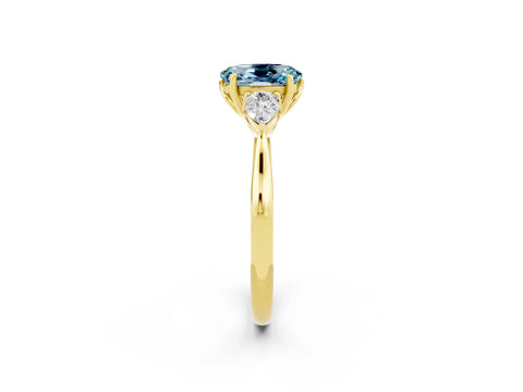 Yellow gold Oval Cut Aquamarine Three-Stone Ring with Pear Side Stones and Four-Prong Setting_14