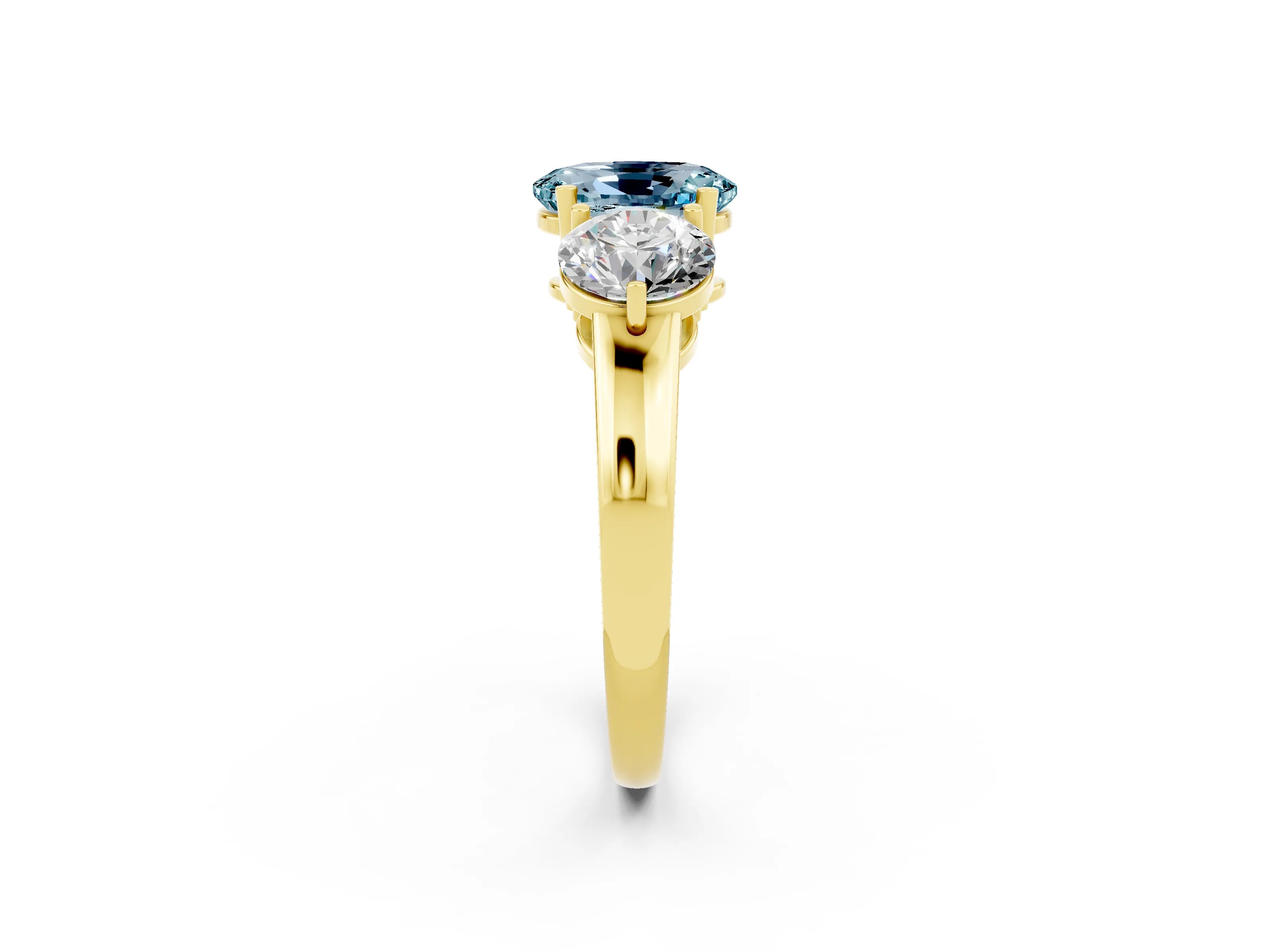 Yellow gold Oval Cut Aquamarine Three-Stone Ring with Prong Setting and Classic Band_2