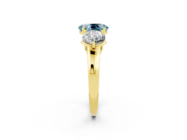 Yellow gold Oval Cut Aquamarine Three-Stone Ring with Prong Setting and Classic Band