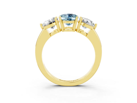 Yellow gold Oval Cut Aquamarine Three-Stone Ring with Prong Setting and Classic Band_3