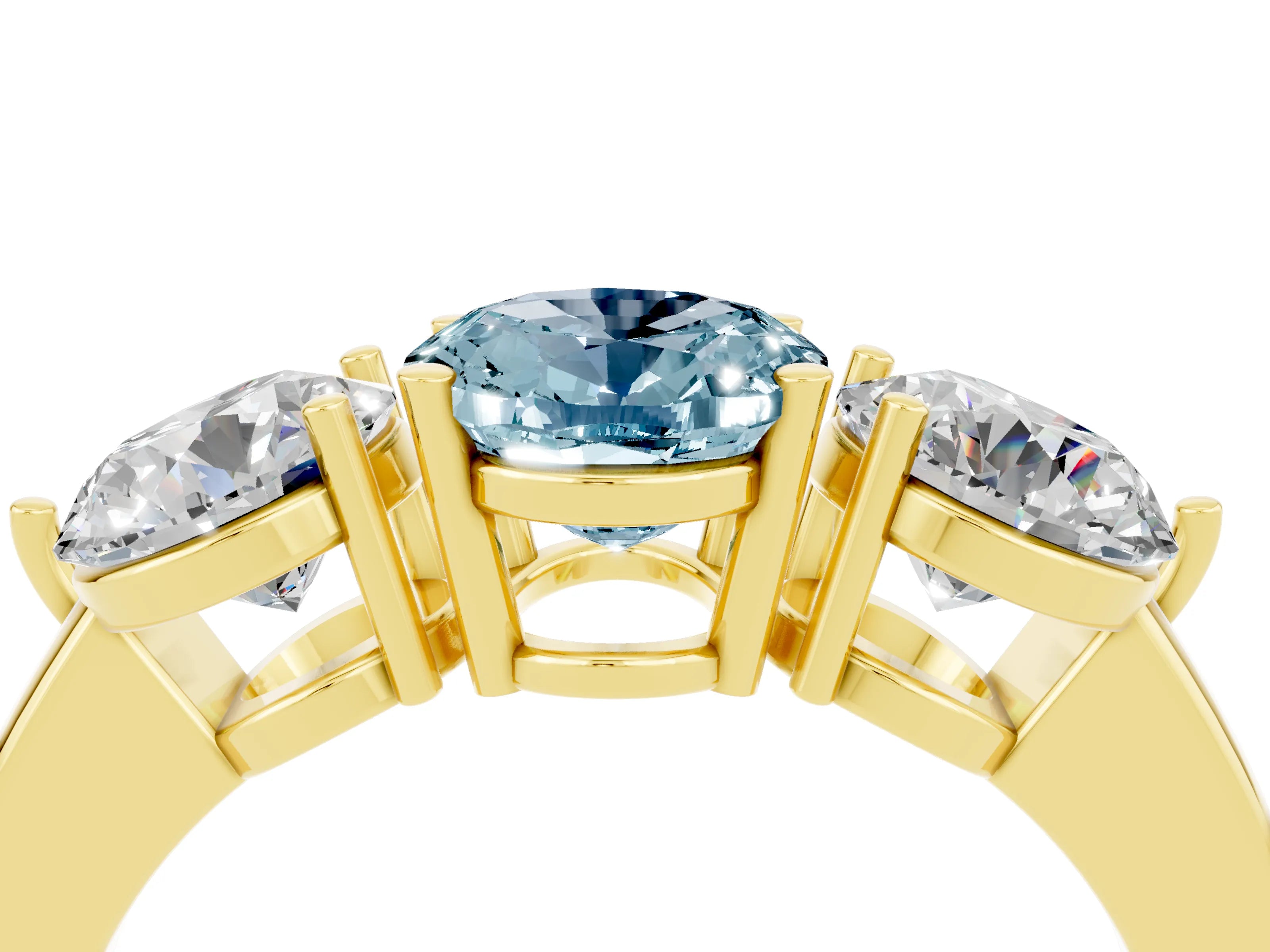 Yellow gold Oval Cut Aquamarine Three-Stone Ring with Prong Setting and Classic Band_4