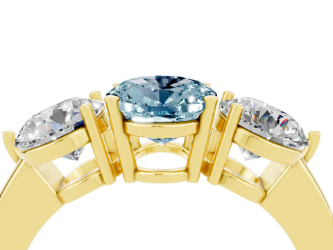 Yellow gold Oval Cut Aquamarine Three-Stone Ring with Prong Setting and Classic Band_4
