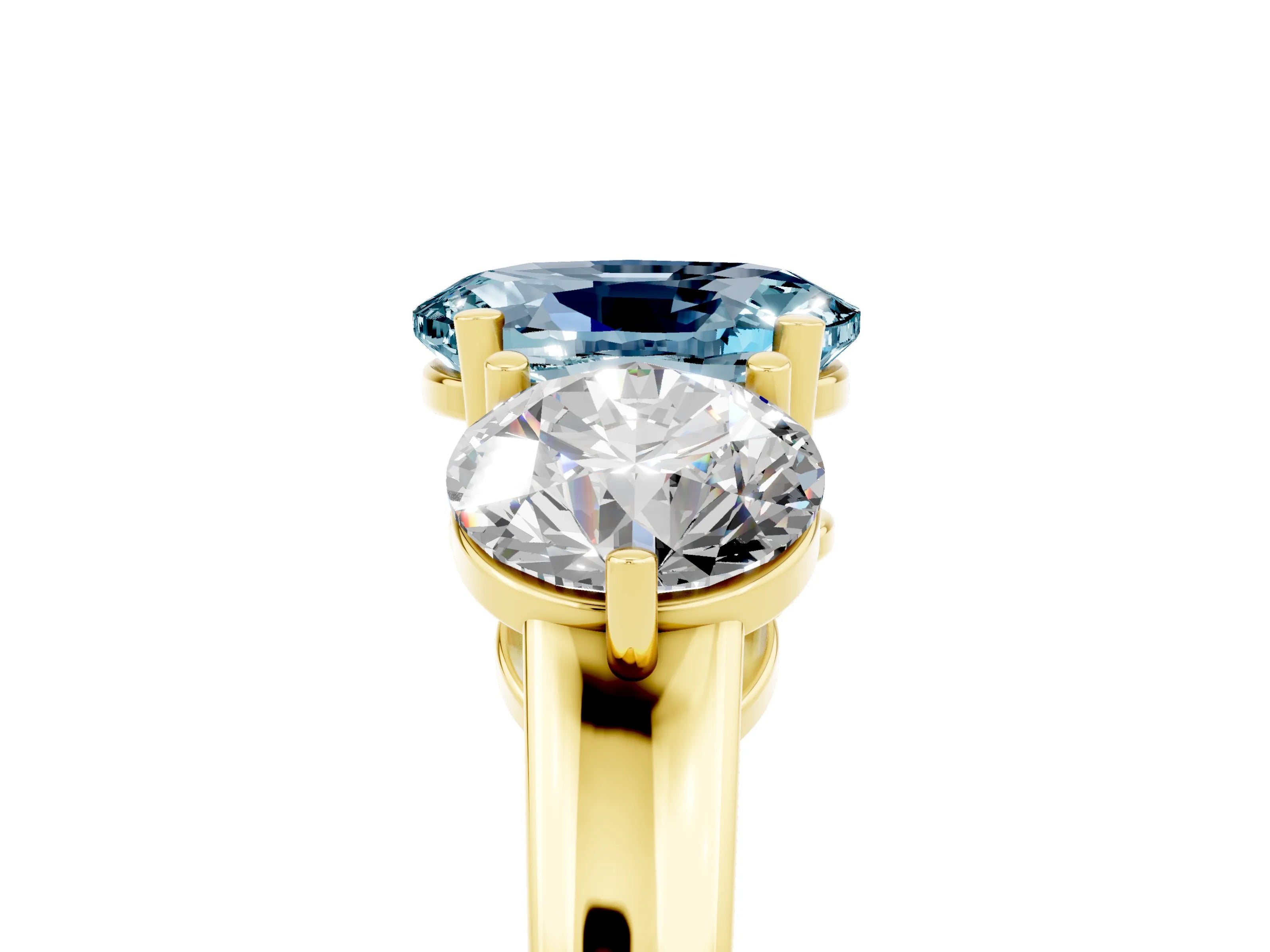 Yellow gold Oval Cut Aquamarine Three-Stone Ring with Prong Setting and Classic Band_5