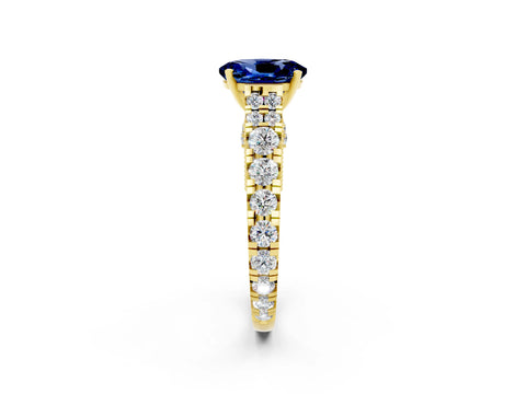 Yellow gold Oval Cut Blue Sapphire Classic Solitaire Ring with Pavé Band and Four-Prong Setting_2