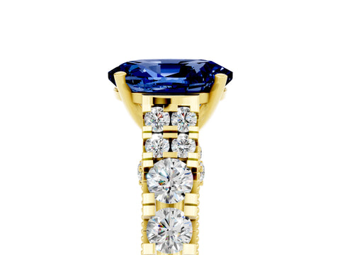 Yellow gold Oval Cut Blue Sapphire Classic Solitaire Ring with Pavé Band and Four-Prong Setting_5