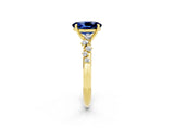 Yellow gold Oval Cut Blue Sapphire Cluster Side Stone Solitaire Ring with Prong Setting_26