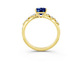Yellow gold Oval Cut Blue Sapphire Cluster Side Stone Solitaire Ring with Prong Setting_27