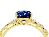 Yellow gold Oval Cut Blue Sapphire Cluster Side Stone Solitaire Ring with Prong Setting_28
