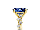 Yellow gold Oval Cut Blue Sapphire Cluster Side Stone Solitaire Ring with Prong Setting_29