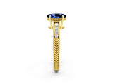 Yellow gold Oval Cut Blue Sapphire Engagement Ring with Milgrain Channel Set Band and Prong Setting_2