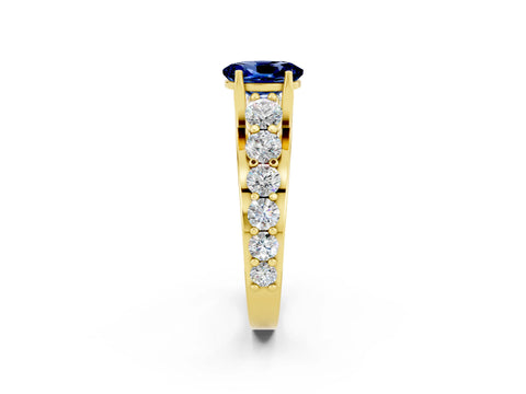Yellow gold Oval Cut Blue Sapphire Engagement Ring with Pavé Band and Four-Prong Setting_2