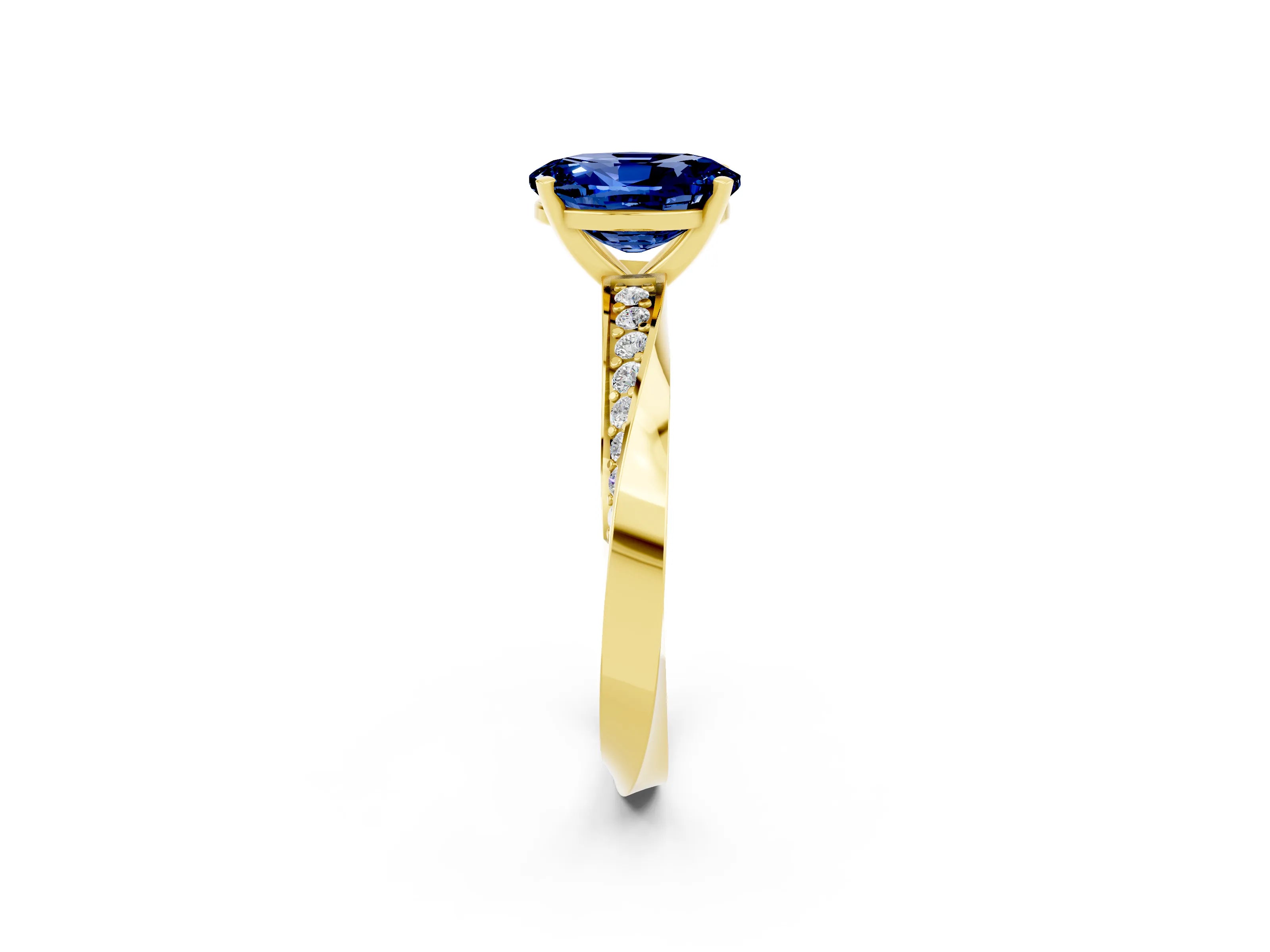 Yellow gold Oval Cut Blue Sapphire Engagement Ring with Side Stone Accents and Four-Prong Setting_29