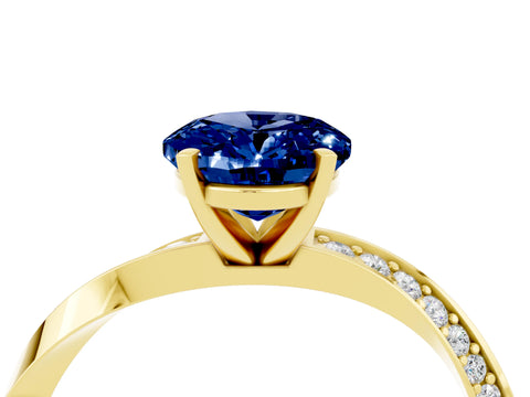 Yellow gold Oval Cut Blue Sapphire Engagement Ring with Side Stone Accents and Four-Prong Setting_31