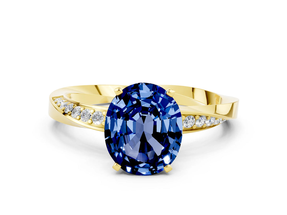 Yellow gold Oval Cut Blue Sapphire Engagement Ring with Side Stone Accents and Four-Prong Setting_60
