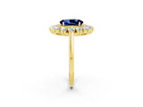 Yellow gold Oval Cut Blue Sapphire Floral Double Halo Engagement Ring with Prong Setting_50