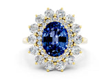 Yellow gold Oval Cut Blue Sapphire Floral Double Halo Engagement Ring with Prong Setting_60