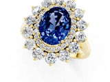Yellow gold Oval Cut Blue Sapphire Floral Double Halo Engagement Ring with Prong Setting_61