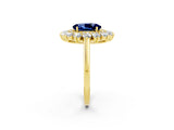 Yellow gold Oval Cut Blue Sapphire Floral Double Halo Engagement Ring with Prong Setting_62