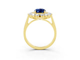 Yellow gold Oval Cut Blue Sapphire Floral Double Halo Engagement Ring with Prong Setting_63