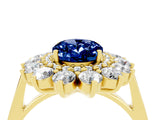 Yellow gold Oval Cut Blue Sapphire Floral Double Halo Engagement Ring with Prong Setting_64