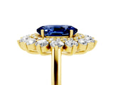 Yellow gold Oval Cut Blue Sapphire Floral Double Halo Engagement Ring with Prong Setting_65