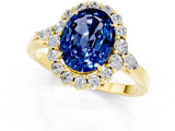 10K Yellow Gold Blue Sapphire Halo Ring with Pear Side Stones and Prong Setting