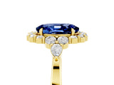 10K Yellow Gold Blue Sapphire Halo Ring with Pear Side Stones and Prong Setting
