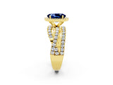 Yellow gold Oval Cut Blue Sapphire Halo Ring with Round Split Shank and Prong Setting_50