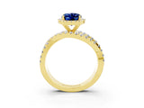 Yellow gold Oval Cut Blue Sapphire Halo Ring with Round Split Shank and Prong Setting_51
