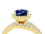 Yellow gold Oval Cut Blue Sapphire Halo Ring with Round Split Shank and Prong Setting_52