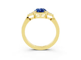 Yellow gold Oval Cut Blue Sapphire Halo Ring with Tapered Band and Four-Prong Setting_21