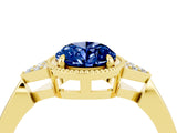 Yellow gold Oval Cut Blue Sapphire Halo Ring with Tapered Band and Four-Prong Setting_22