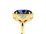 Yellow gold Oval Cut Blue Sapphire Halo Ring with Tapered Band and Four-Prong Setting_23