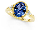 Yellow gold Oval Cut Blue Sapphire Halo Ring with Tapered Band and Four-Prong Setting_49