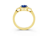 Yellow gold Oval Cut Blue Sapphire Halo Ring with Tapered Band and Four-Prong Setting_51