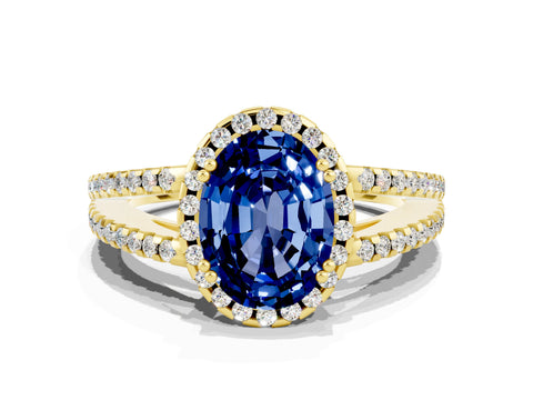 Yellow gold Oval Cut Blue Sapphire Halo Split Shank Engagement Ring_12