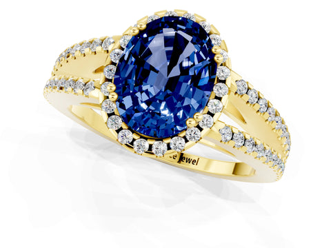 Yellow gold Oval Cut Blue Sapphire Halo Split Shank Engagement Ring_13