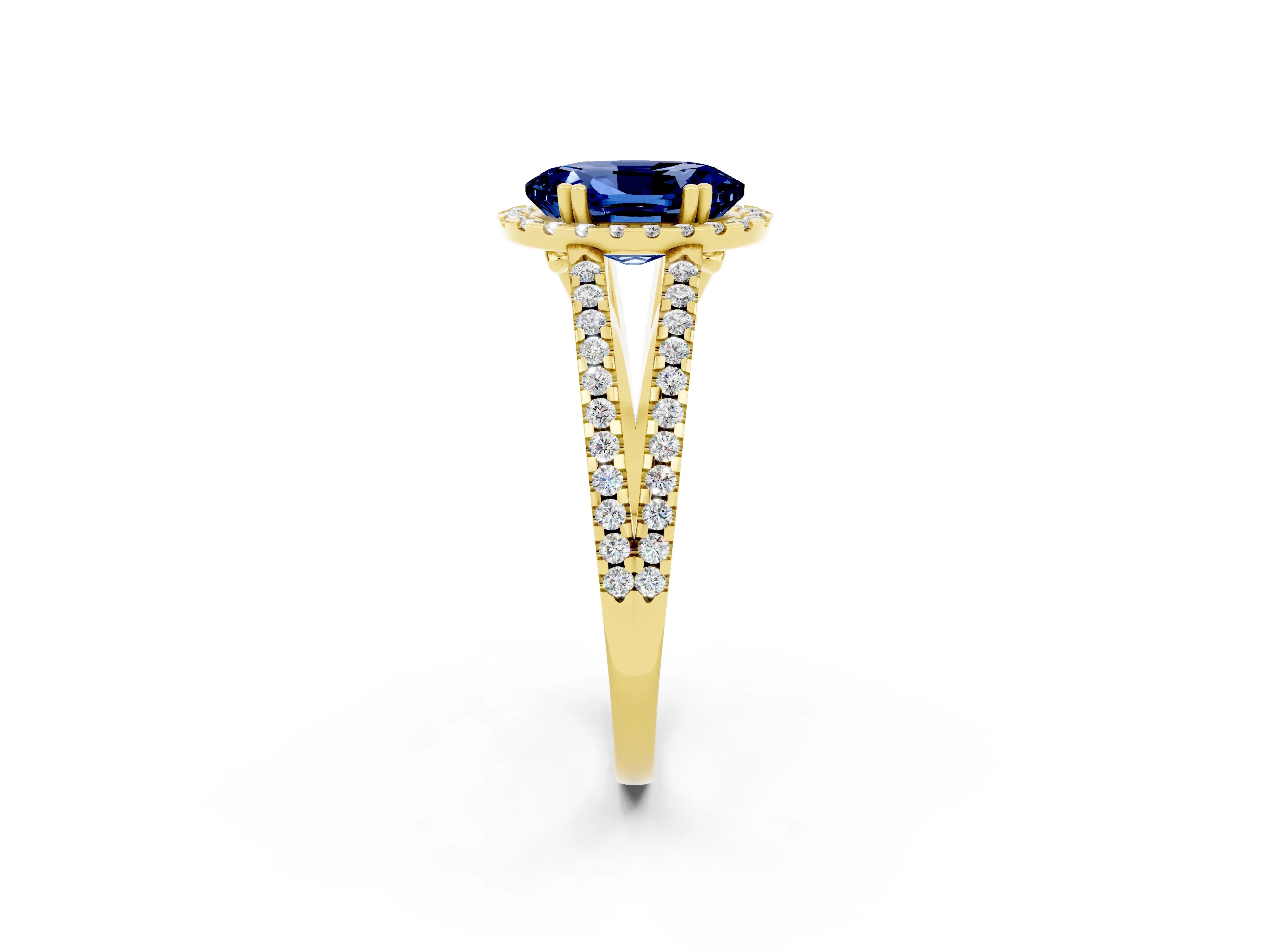 Yellow gold Oval Cut Blue Sapphire Halo Split Shank Engagement Ring_14