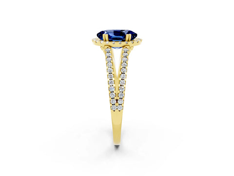 Yellow gold Oval Cut Blue Sapphire Halo Split Shank Engagement Ring_14