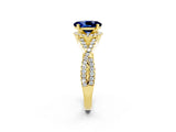 Yellow gold Oval Cut Blue Sapphire  Halo Twist Band Solitaire Prong Setting Ring_26